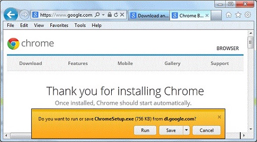 IE Aave or Run ChromeSetup.exe when Installing Chrome 31