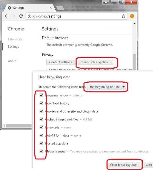 Google Chrome 55 - Clear Private Data