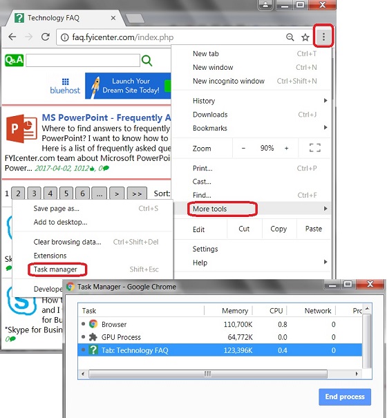 Google Chrome Task Manager on Windows