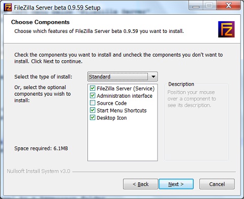 FileZilla Server Installation Screen