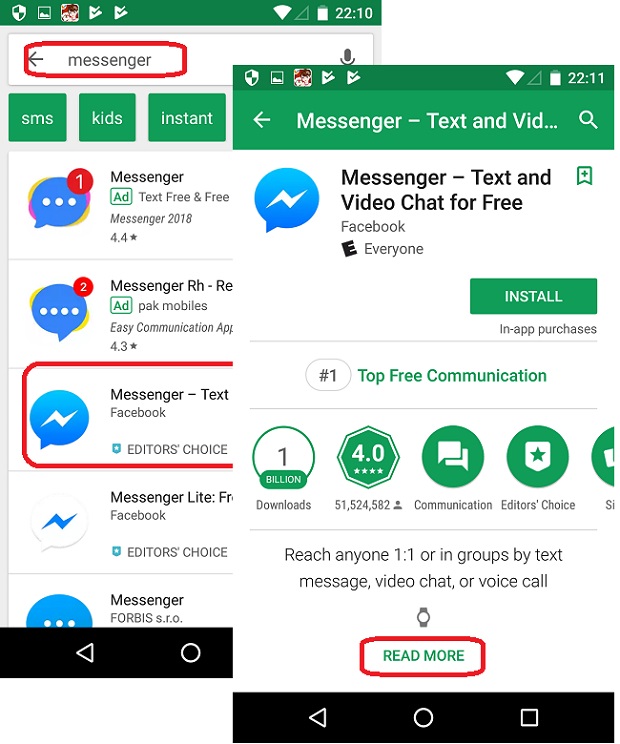 Messenger for Android in Google Play Store