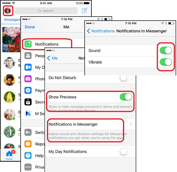 Notifications when Using Messenger on iPhone