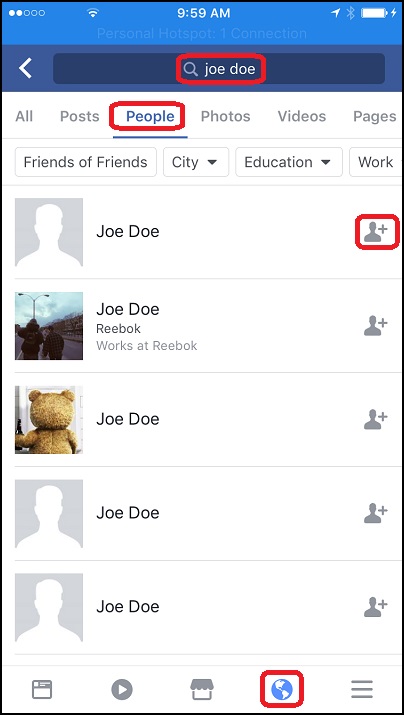 Search and Add Friends in Facebook on iPhone