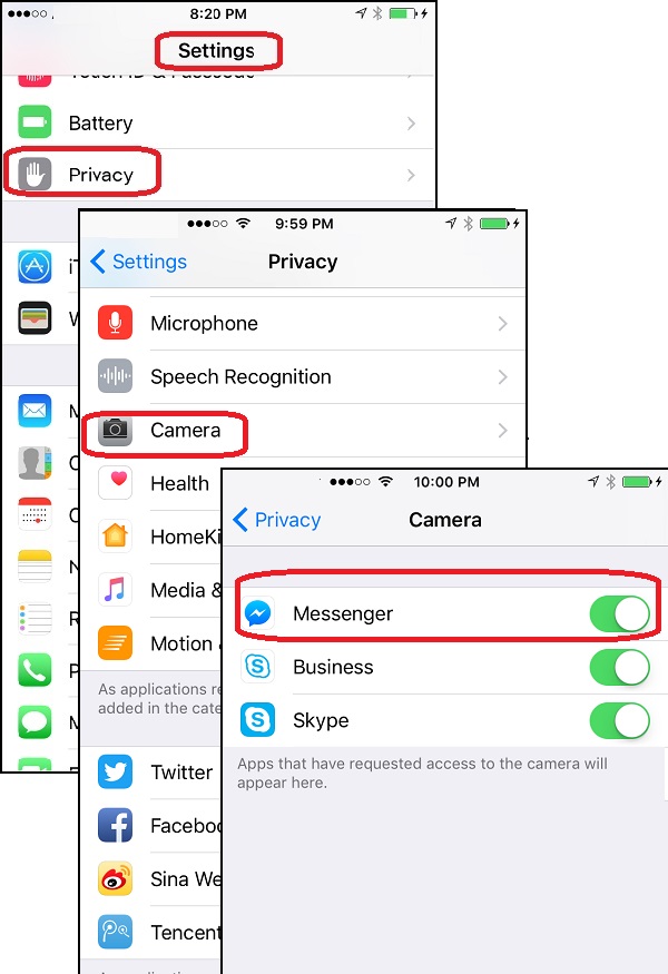 Turn on Camera Permissions for Messenger Video Call