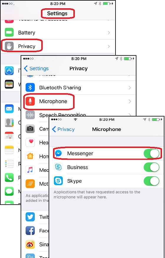 Turn on Microphone Permissions for Messenger Call