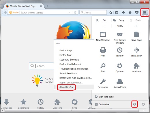 Mozilla Firefox 50.1 - Access Help Menu