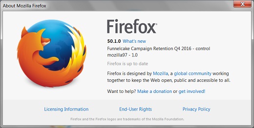Mozilla Firefox 50.1 Version Info