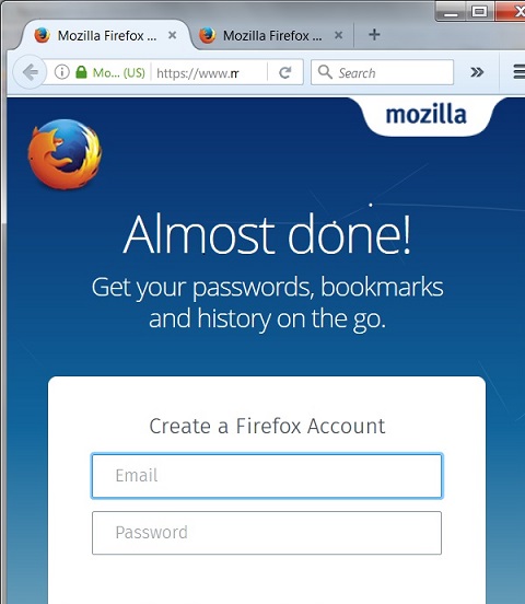 Mozilla Firefox 50.1 Installation - Create Account