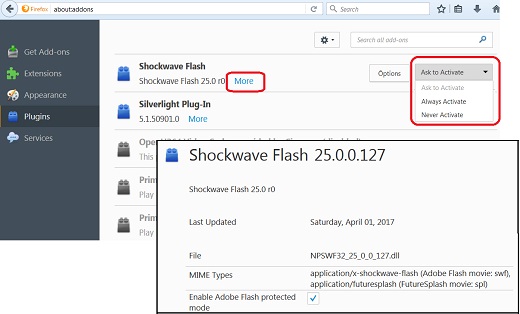 Manage Adobe Flash Player 25 Plugin for Firefox