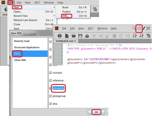 Create DITA Glossary Entry Document in FrameMaker