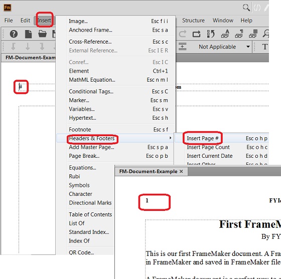Header with Page Number in FrameMaker Document