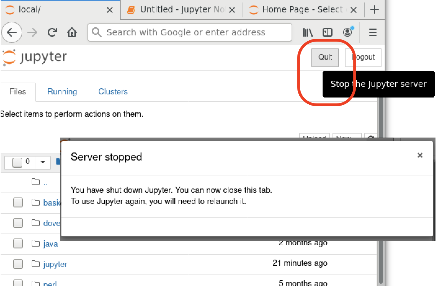 Jupyter Notebook - Shutdown Server