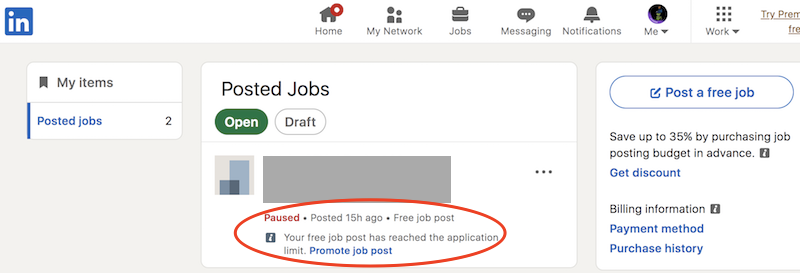 Free Job Post Get Paused on LinkedIn