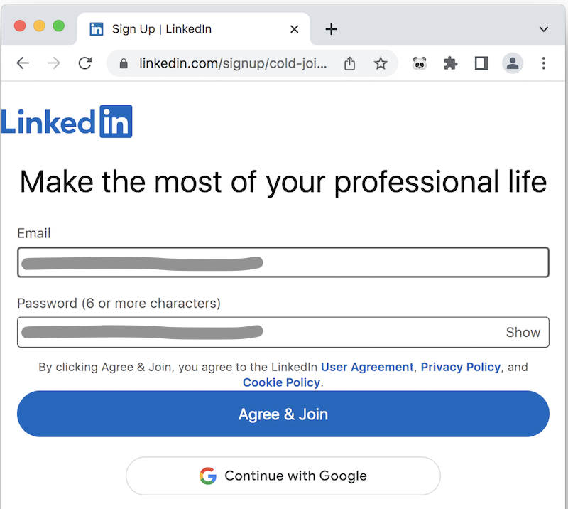 LinkedIn Sign Up Page