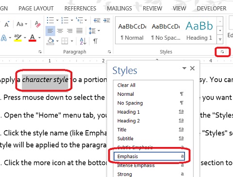 Applying Character Style in Microsoft Word