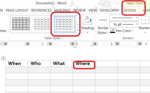 Applying Table Style in Microsoft Word