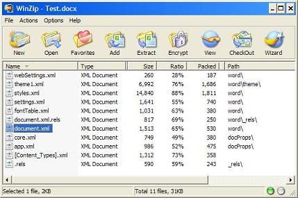 Unzip Word Document .docx File with WinZip