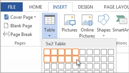 Insert Table in Microsoft Word