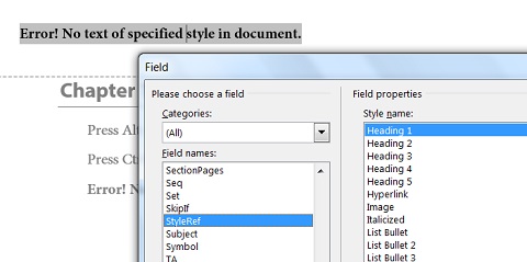 STYLEREF Field Error in Microsoft Word