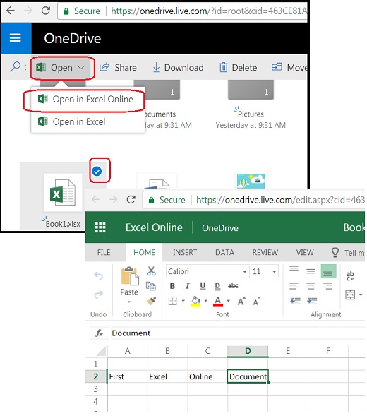 Open Excel Document with Excel Online