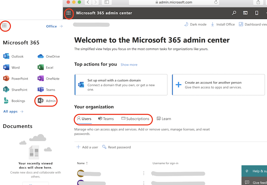 Microsoft 365 Business Account - Admin Center
