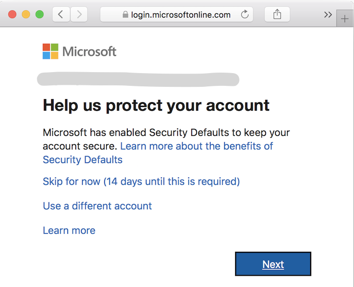 Microsoft Security Defaults Policy Required