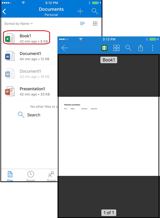 View Excel Document in OneDrive for iPhone