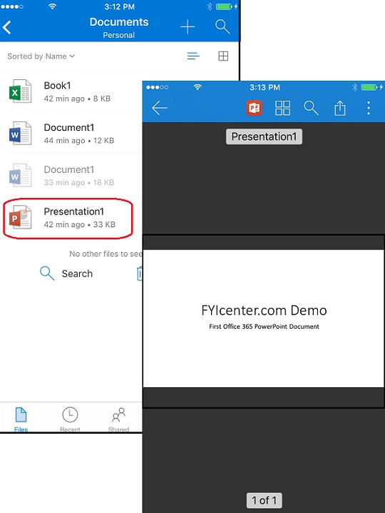 View PowerPoint Document in OneDrive for iPhone