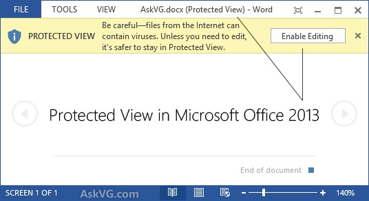 Turn Off Protected View in Word Desktop