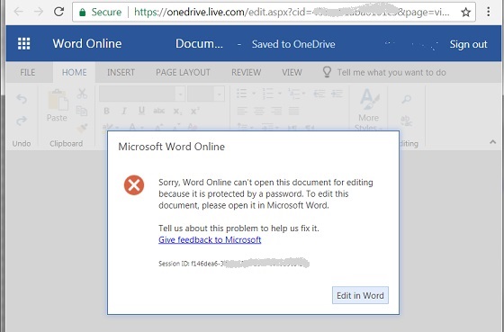 Word Online Not Support Document with Password