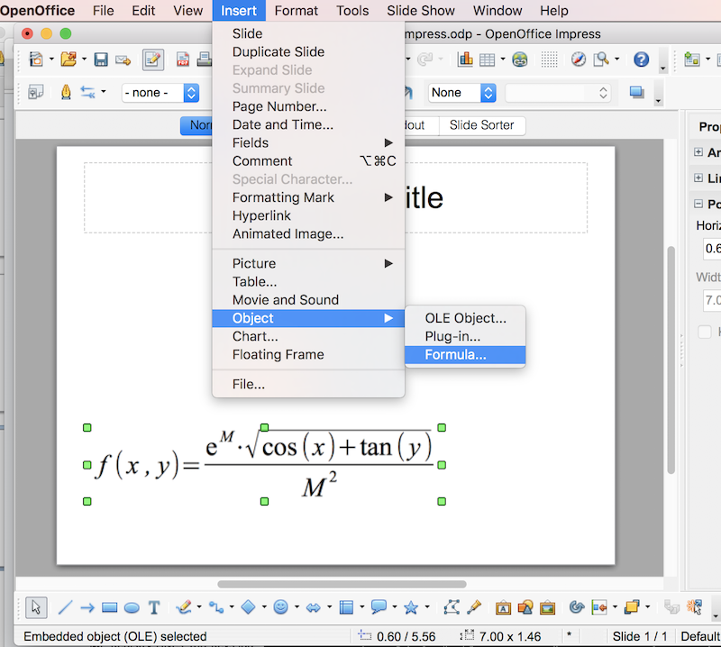 Insert Math Formulas in OpenOffice