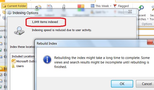 Outlook 2007 - Windows Rebuild Index Status