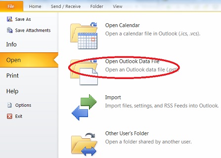 Outlook 2010 File Open Menu