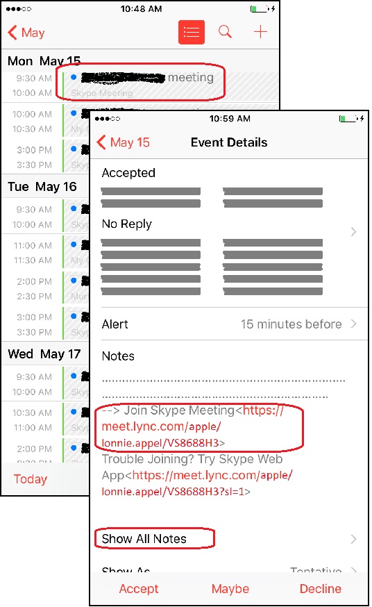 Join Skype for Business Meeting from Calendar on iPhone