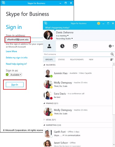 skype for business sign in